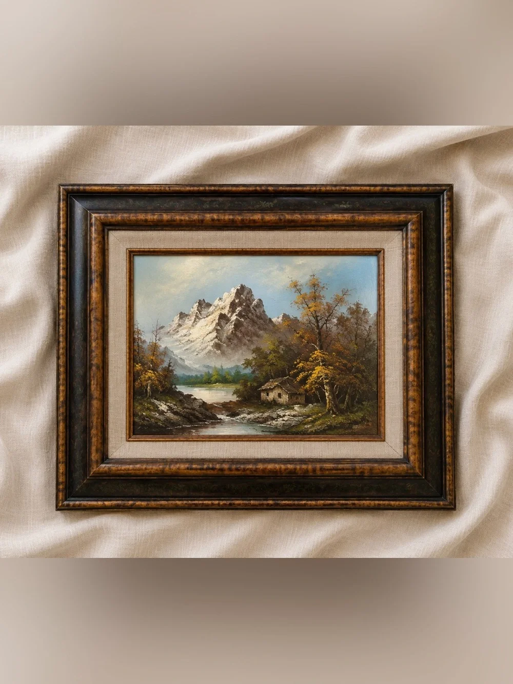Vintage Signed G. Whitman Original Oil Mountain Landscape in Ornate Frame